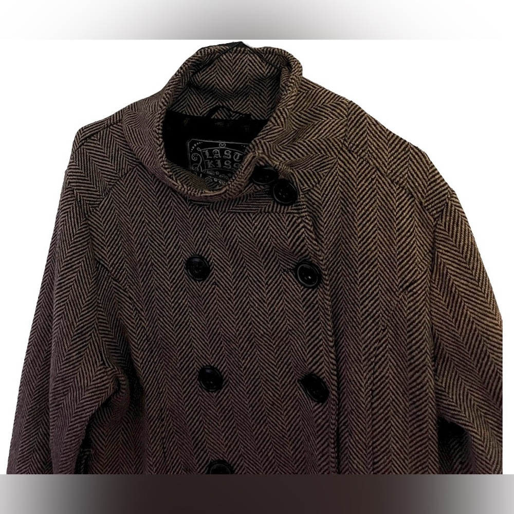 Last Kiss Herringbone Wool Blend Double Breasted Coat XL | Classic Winter Jacket - Picture 3 of 7